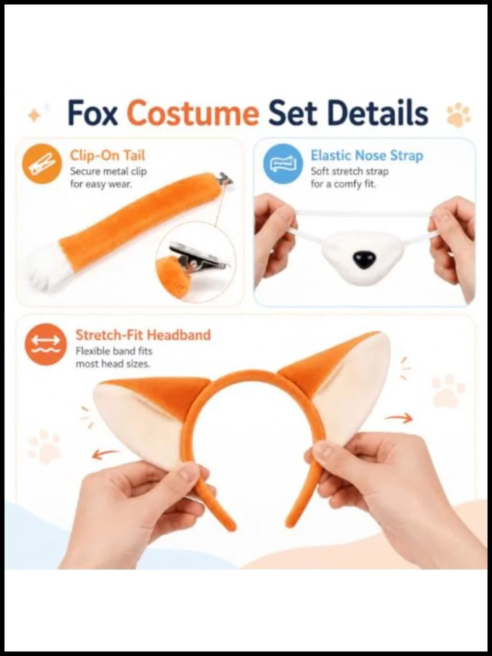 3-Piece Bunny Costume Accessory Set with Headband, Tail & Bow Tie for Adults,